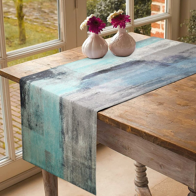 Rustic Table Runner Linen Teal Boho Table Runner Modern Turquoise