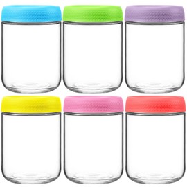 KITCHOP 6 Pack Overnight Oats Containers with Lids, Glass Jars with Lids, Mason Jars 16 oz with Airtight Lids, Glass Storage Containers for Leftover, Breakfast and Lunch