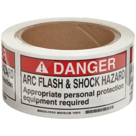 Brady 101518 2" Height, 4" Width, B-302 High Performance Polyester, Black And Red On White Color Arc Flash And Shock Label (100 Per Roll)