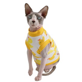 Sphynx Hairless Cat Summer Cotton T-Shirts Cat Vest Pet Clothes,Round Collar Vest Kitten Shirts Sleeveless, Cats & Small Dogs Apparel (Large, Yellow Ducks)