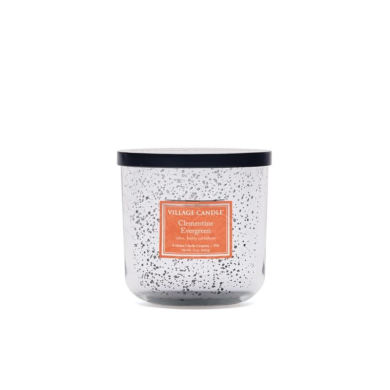 Village Candle Clementine Evergreen, Mercury Glass Black Lid, Scented Candle,