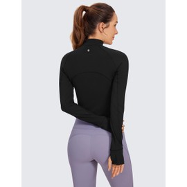CRZ YOGA Women's Butterluxe Long Sleeve Workout Shirts Half Quarter Zip Sweatshirt Athletic Crop Tops Collared T-Shirts Black X-Large