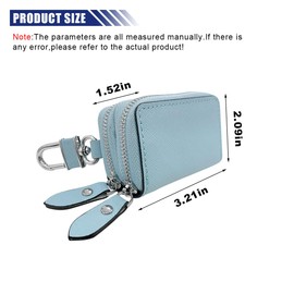 Car Key Case, Genuine Leather Car Keychain Holder, 2 Sides Pocket Car Key Fob Zipper Bag, Car Key Case for Women Men(Light Blue)