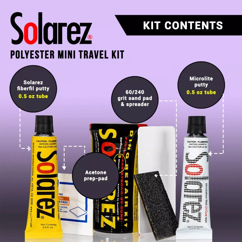 Solarez Polyester Mini Travel Kit ~ Surfboard Ding Repair Bundle