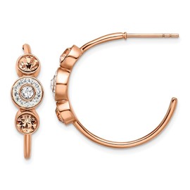 Auriga Fine Jewelry Stainless Steel Polished Rose IP-plated with Preciosa Crystal Hoop Earrings (L- 0.99 Inch, W-1.09 Inch)