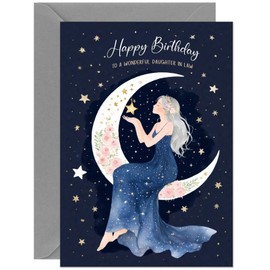 Beautiful Daughter in Law Birthday Card - Crescent Moon & Stars - Large A5 Size Pretty Birthday Cards for Daughter in Law