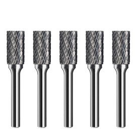 SB-5 Tungsten Carbide Burr Rotary File Cylinder Shape Double Cut with 1/4''Shank for Die Grinder Drill Bit - 5Pcs