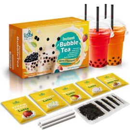 Fusion Select 5 Packs Taro, Mango, Honeydew, Strawberry Bubble Tea Kit Set With Extra Rich Tapioca Pearls, Straws