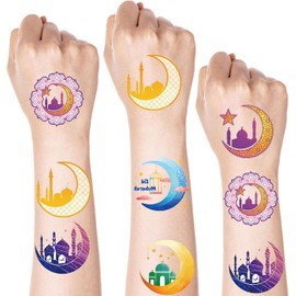 20 Pcs Eid Mubarak Temporary Tattoos Ramadan Tattoo Sticker Waterproof Moon Star Castle Fake Tattoo Stickers for Ramadan Mubarak Party Face Kids Women Girls Body Art Decor