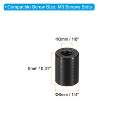 PATIKIL M3 Aluminium Spacer, 6 Pieces Metal Spacer Aluminium 3 mm ID x 6 mm OD x 8 mm L Thread Spacer Screw Spacer Round for RC Car Drones Motherboard, Black