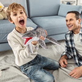 Dinosaur Plush Toy, Mosasaurus Stuffed Animal Throw Plushie Pillow Doll, Soft Grey Fluffy Friend Hugging Cushion - Present for Every Age & Occasion (g-0109)