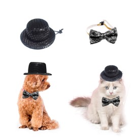 AWOCAN 2PCS Dog Costume Top Hat Cat Sombrero Hat Formal Necktie/Bowtie Birthday Party Cosplay Costume Pet Dog Cat Holiday Party Decoration
