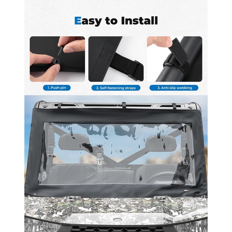 KEMIMOTO Soft Front Windshield, PVC Waterproof Panel Compatible with Polaris