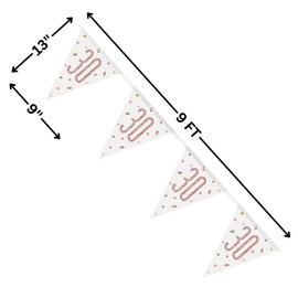 Stunning Rose Gold 30th Birthday Glitz Prismatic Flag Banner (274cm) - Perfect Celebration Decor for Birthday, Anniversary, & More - 1 Pc