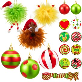Syhood 24 Pcs 2.36 Inch Grin has Ornaments Grin has Christmas Balls Bendable Christmas Tree Decorations Lime Green Ornaments Whimsical Christmas Tree Ornaments Stole Christmas Tree Grin has Decor