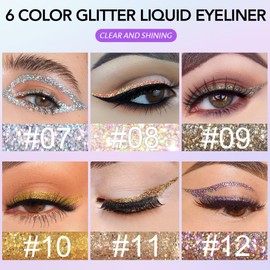 evpct 6Pcs Sparkle Glitter Liquid Eyeliner Eye Makeup Set, Metallic Liquid Eyeliner Waterproof Long-lasting, Liquid Glitter Eye liner in Multi Colors for Stunning Shimmery Eye Look, 02#