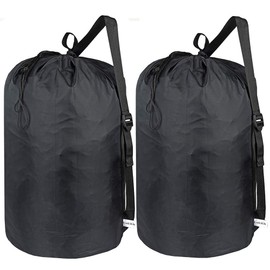 UniLiGis 2 Pack Washable Laundry Bag with Strap, Laundry Backpack with Drawstring, Combined Use of Laundry Basket or Clothes Hamper, Can Hold 3 Loads of Laundry for Travel Dorm College, Black