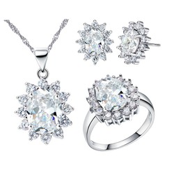 Uloveido Women Jewelry Necklace Earrings and Ring Set with Cubic Zirconia Crystals T466, crystal, Cubic Zirconia