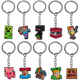 ZSYIULIA Gaming Party Bag Fillers 10 Pack Set, Ultimate Miner Keyrings Themed Birthday Gift Fillers for Kids Boys Goodie Bags Decorations