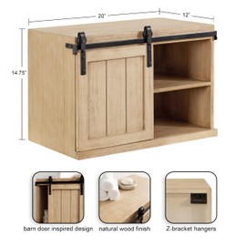 Kate and Laurel Cates Decorative Wood Floating Side Table with Sliding Barn Door, 20 x 12 x 15, Natural Wood, Farmhouse Wooden Floating Wall Cabinet for Versatile Home Storage