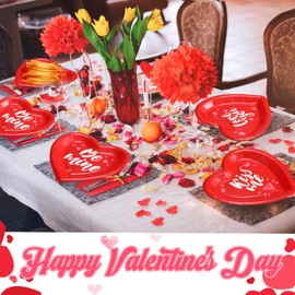 Hushee 200 Pcs Mother's Day Paper Plates Red Heart Shape Party Plates Valentine's Day Party Tableware Valentine's Day Party Supplies Disposable Heart Paper Plates for Appetizer Lunch Dinner Dessert