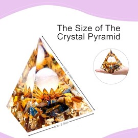 Saefheled saefheled Crystal Pyramid for Positive Energy, Flower of Life Tiger's eyestone powder ball Orgonite Crystal Healing Crystals Pyramid for Reduce Stress Chakra Healing Meditation Attract Lucky, (Yellow)