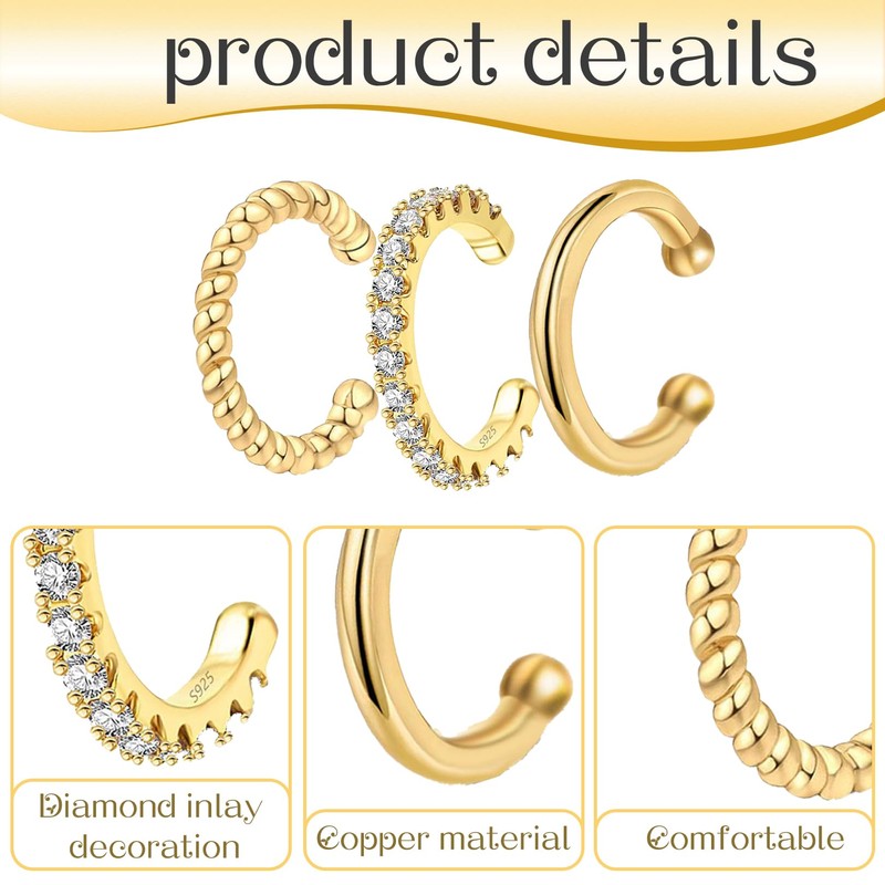 Ear Cuff Gold Pack of 3, Copper, does not have