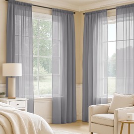 MIULEE - Cortinas traslúcidas de color gris oscuro de 90 pulgadas de largo, juego de 4 paneles, cortinas de ventana con bolsillo para barra para recámara y sala de estar, tela elegante aireada, 42 x