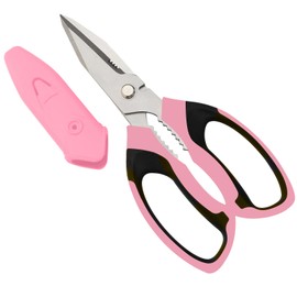 BoFuYuan Heavy Duty Scissors Multipurpose - Sharp Utility Scissors All Purpose, Easy Cutting Carpet, Cardboard, Wires, Leather, Fabric（8'' Pink）