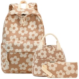 LOIDOU Backpack for Teenagers Girls Bookbags Children's Backpack Kids School Backpack with Lunch Bag Pencil Case School Bag Set for School (Strawberry Beige)