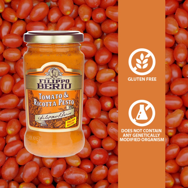 Filippo Berio Pesto, Tomato & Ricotta, 6.7 Ounce Glass Jar,