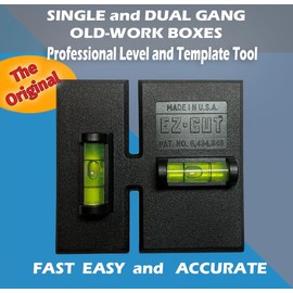 EZ-CUT Professional Level Template Tool, Old-Work Electrical Box Template and Guide, Black, Labor Saving Devices. Made in USA