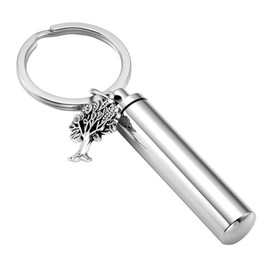 PiercingJak Cremation Jewelry Urn Keychain for Ashes Stainless Steel Tree Life Keepsake Urn Key Chain Cylinder Memorial Cremation Keyring Jewelry for Human Pet Ashes