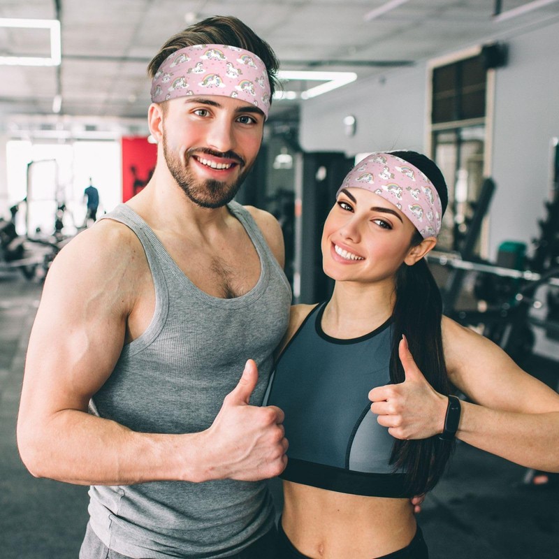 FATTTYCY Unicorn Rainbow Pink Sports Headband for Women Men