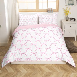 Cartoon Bowknot Kids Duvet Cover Set Single Size,Pink Bow Tie Butterfly Knot Princess Bedding Set,Girls Women Room Decor,Watercolor Bow Patchwork Pink White Quilt Cover,1 Pillowcase(No Comforter)