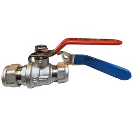 TC 15mm Lever Ball Valve Full Bore Compression Isolation Valve Red/Blue Dual Handle Shut Off Isolating Valve Full Flow - WRAS Approved
