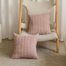 Home Brilliant Pink Cushions Covers 45cm x 45cm, Decorative Boho Cushion Covers for Bedroom Living Room, Soft Corduroy Cushions 18 x 18 Set of 2, Pale Blush, 45cmx45cm