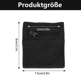 Yuiturt Pack of 2 Sweatbands, Sports Wristband Wrist Bag with Zip, Cotton Sweatband Arm Sports Wristband Wrist Bag for Football, Basketball and Tennis, Black