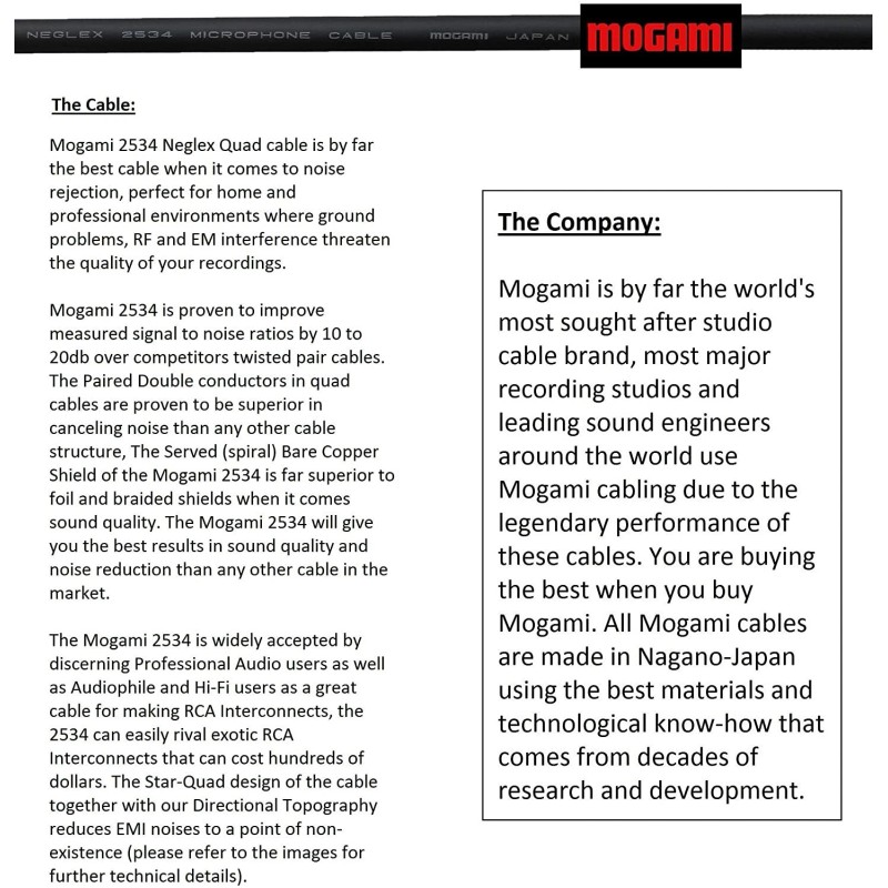 Mogami 0.5 Foot-Mogami 2534 Quad Stereo Pair (L, R) cables|Neutrik