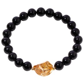 Xfoxstal Raw Citrine Crystal Beaded 8mm Tiger Eye Stone Bracelet for women Men Money Wealth Prosperity Good Luck Stretch Bracelets (Black Obsidian)
