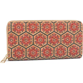 styleBREAKER Women's Cork Wallet with Colourful Pattern Print in Ethnic Look, Zipper, Wallet 02040138, Colour:Hexagon/Red-Blue-Dark Blue