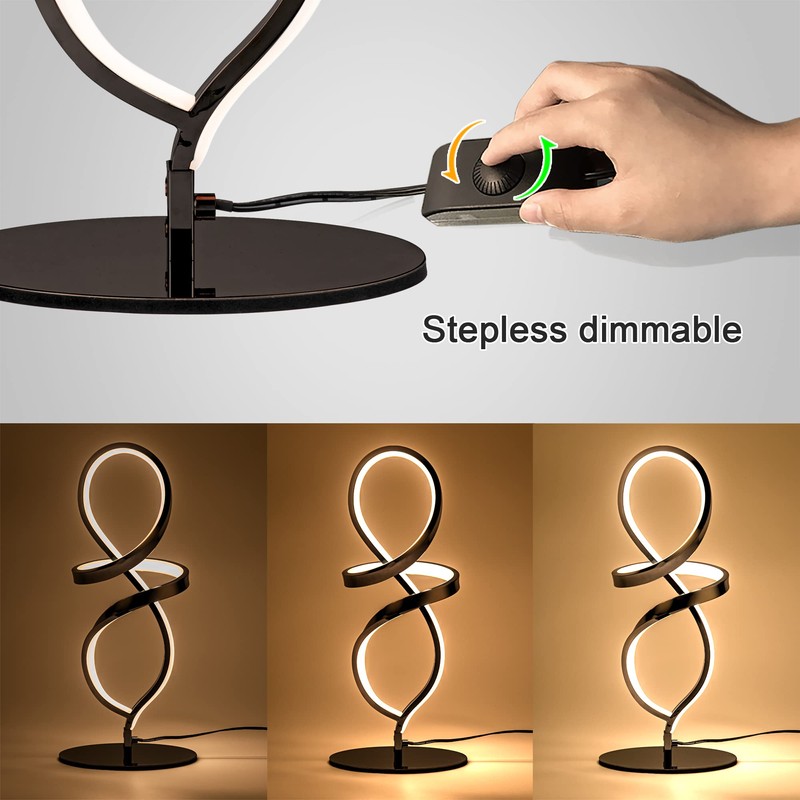 Mayful Modern Table Lamp with LED Spiral Design, Bedside Lamp