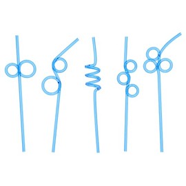 Fiesta First 10 Premium Long Crazy Silly Straws for Kids/Adults Blue, Twisty Twirly Fun Colorful Party Spiral Drinking Straws, Recyclable Plastic BPA Free Reusable, Loop Curly Swirly Party Favor