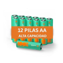 100%PeakPower Pilas Recargables AA 2300 mAh NiMH, Paquete de 12 Unidades - hasta 1000 Recargas, Alta Capacidad, Precargadas - Pilas AA Recargables para Juguetes, Controles, Adornos de Navidad