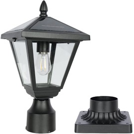 Jalarox Solar Post Lamp Lights, Metal and Glass Built Dusk to Dawn Solar Post Lights with Pier Mount Base, 6000K Outside Lights Outdoor Waterproof for Garden Yard Pole Pillar(Cool White)