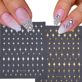 BOXOB 12 Sheets Nail Art Stickers Stars, Nail Stickers 3D Nail Design Nail Decorations Manicure Accessories Acrylic Nail Decor for Women Girls (Gold, Silver, Black, White)
