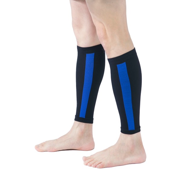 Runtage IF6142 Athlete Compression PRO Calf Supporters (Set of 2) (Blue, L) Made in Japan, Compression Supporter, Gaiter, Calf Men's/Women, Elastic Stockings, Men's