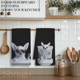 Shrago Funny Chihuahua Bathroom Hand Towels, Dog Bathroom Decor, Chihuahua Gifts for Women Men Hand Towels for Bath Room Washroom, Gifts for Dog Lovers, 16x24 Inch Set of 2