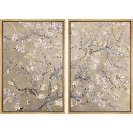 MUDECOR Framed Canvas Print Wall Art Blossoming Almond Tree Elegant Floral Illustrations Modern Art Decorative Bohemian Calm/Zen for Living Room, Bedroom, Office - 16"x24"x2 NATURAL