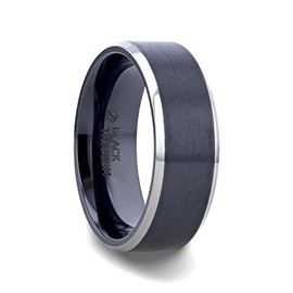 ATNOS Brushed Black Center Polished Beveled Edges Men’s Titanium Wedding Ring - 8mm - Size 13
